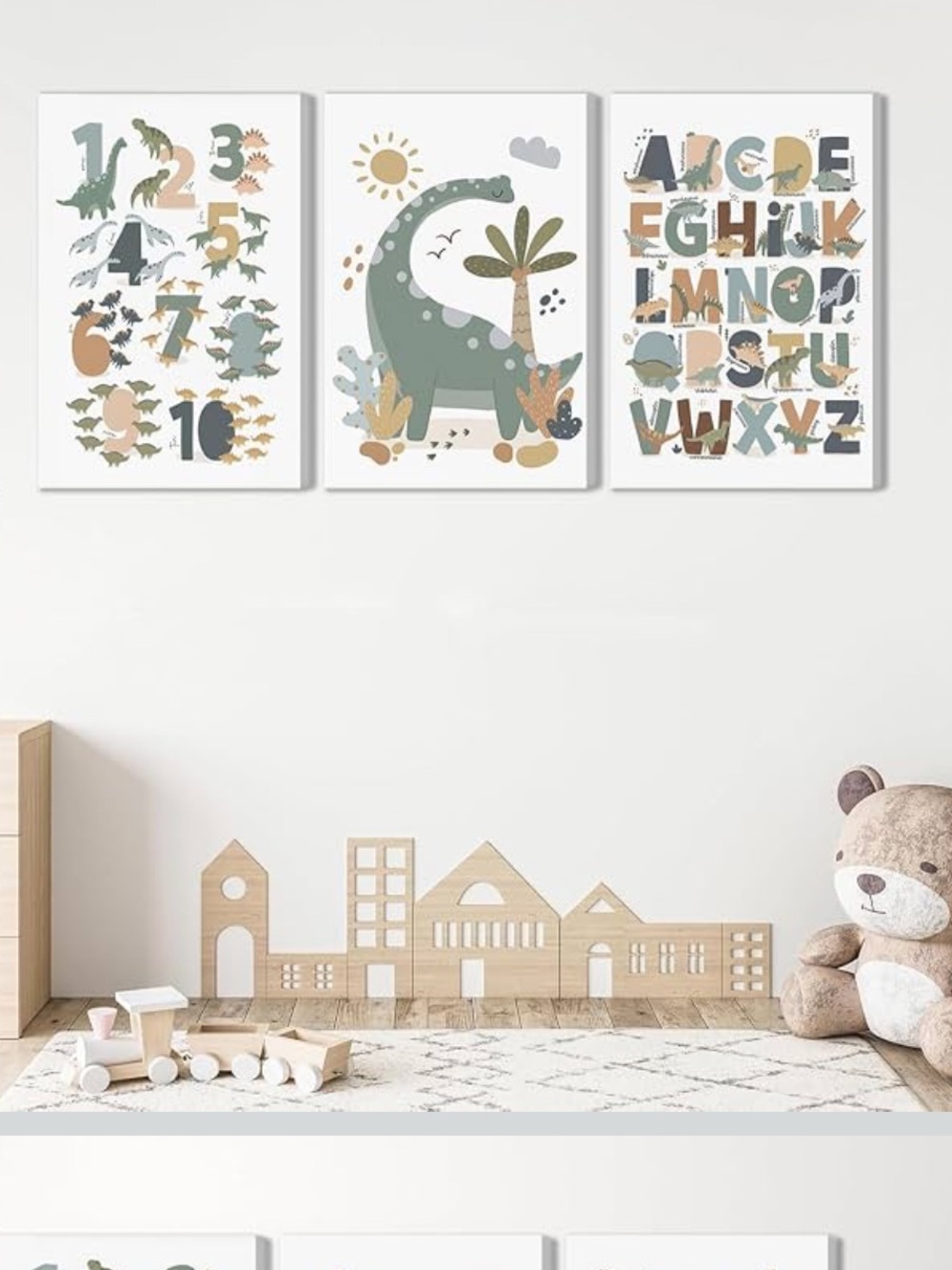 NWT Dinosaur Alphabet Numbers 3 Canvas Wall Art for Kids Room / Nursery  12x16in